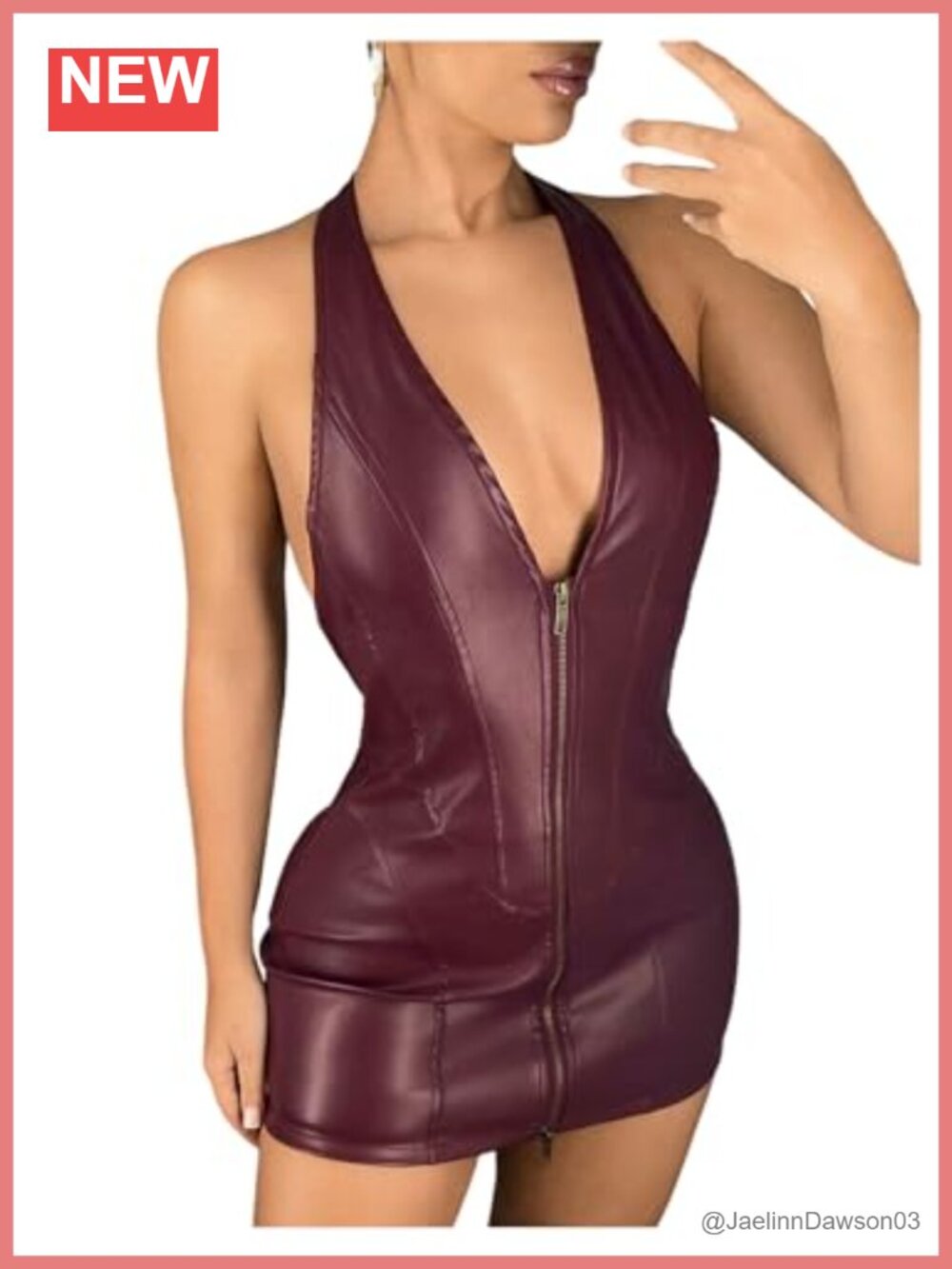 Floerns Women's Faux Leather Mini Dress Sleeveless Halter Neck Zipper Bodycon